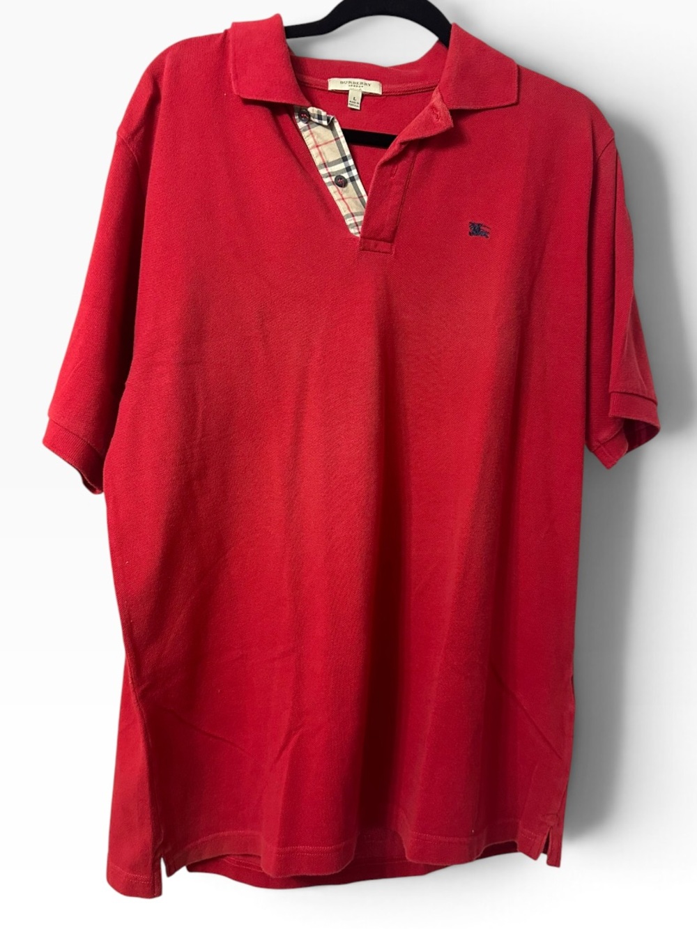 Burberry Red Polo Shirt with Signature Check Trim size L